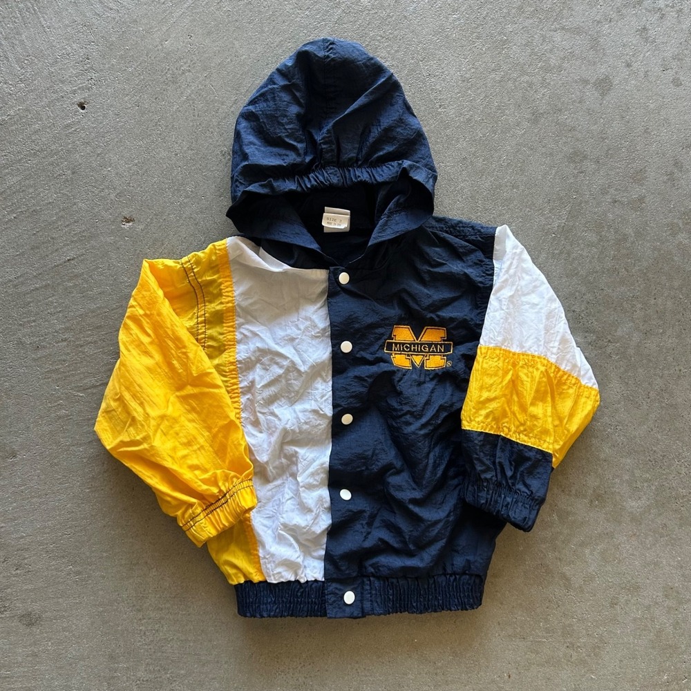Vintage 90s Little King Michigan Wolverines Jacket BABY Size 3 Blue Windbreaker